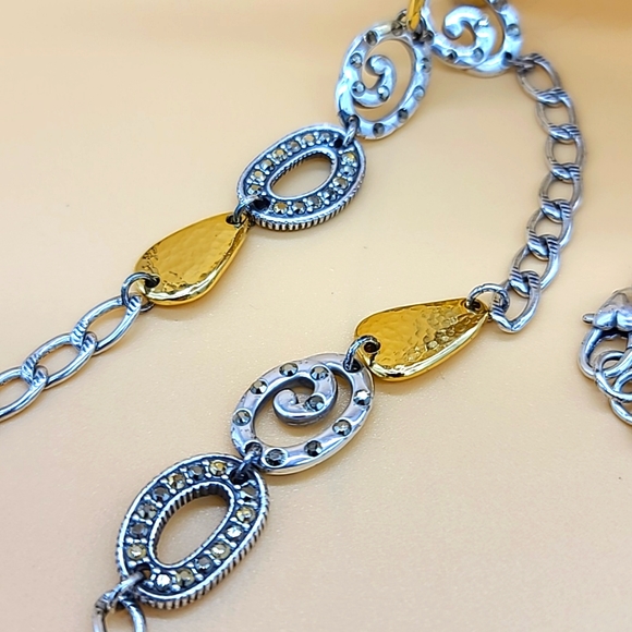 Brighton "MELANGE" XL Layering Necklace w Hammered Two Tone Finishes & Crystals! - Picture 8 of 11